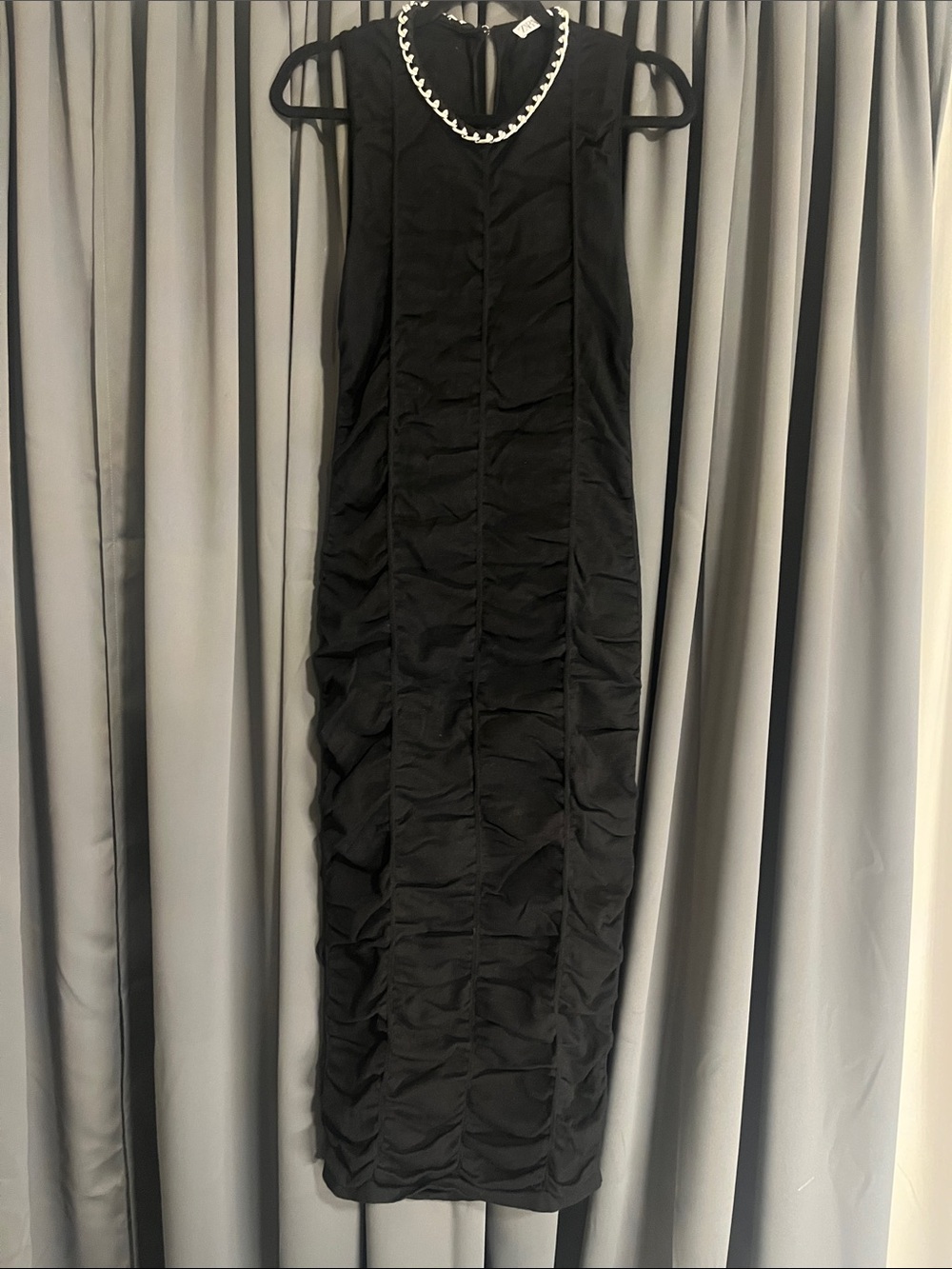 Zara Black Sleeveless Dress with Silver Chain Neckline